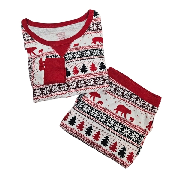 WonderShop Red & White Festive Bear Fair Isle Pajama Set Size Medium Women's G62 - Picture 1 of 12